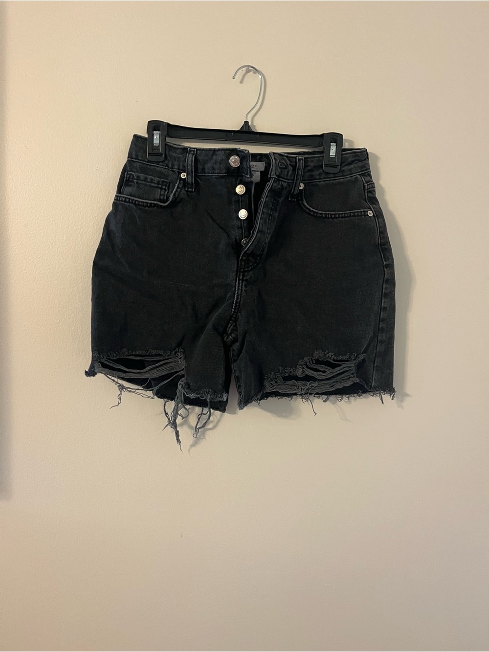 Forever 21 Black High-Waist Distressed Denim Shorts